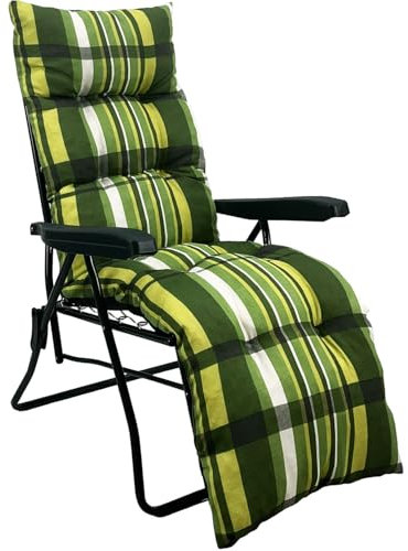 Marvin Sdraio da Giardino con Poggiapiedi Reclinabile Regolabile in 6 Posizioni Flock, Poltrona Sedia Sdraio con Cuscino Imbottito 8cm e Braccioli Automatica per Interno o Esterno (Verde scozzese)