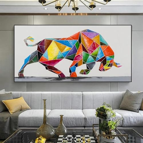 ZHUOYA Druck auf Leinwand, großes abstraktes Stier-Leinwandbild, modernes Ölgemälde, lebendige Tier-Wanddekoration für Wohnzimmer, 30 x 60 cm, rahmenlos