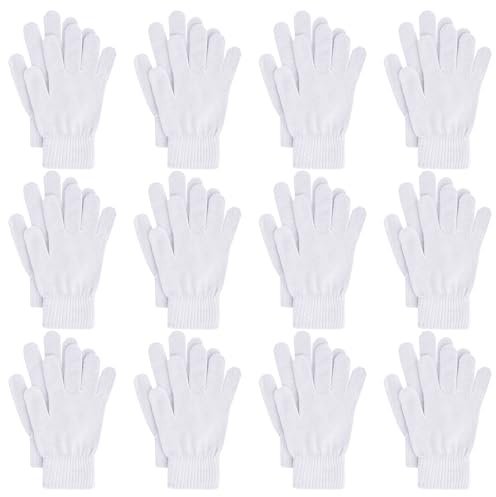 jiebor 12 Pairs White Winter Gloves Warm Gloves Knit Gloves for Women Men Teens Clod Weather (White, Large)