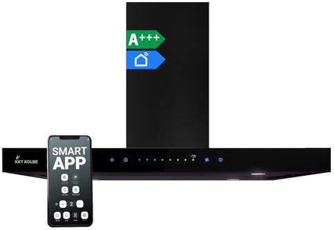 Hotte aspirante cuisine 90 cm | Hotte Îlot | acier inoxydable | verre noir | WiFi | arrête automatiquement | Opération tactile | FLAT-INSEL-6