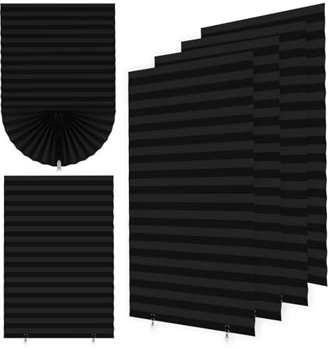 4 Pack Stick-On Blackout Shades, Temporary No-Drill Paper Curtains for Bedroom, Bathroom and Home Use – Easy Fit (Black, 90W x 180H cm)