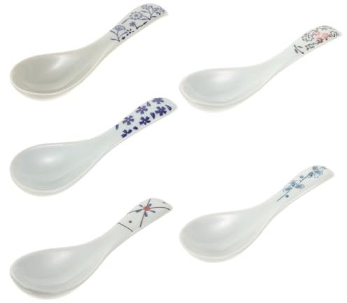 GRIRIW 5pezzi Cucchiaio in Ceramica Per Zuppa Casalinga Cucchiaio Creativo Per Mangiare Riso Per Cibo Impugnatura Comoda Adatto Per Uso Quotidiano