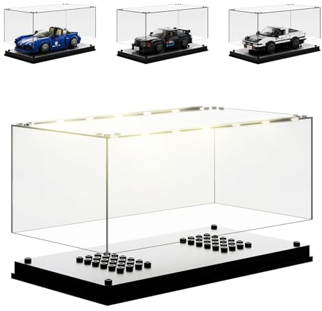 Mould King 27000 Acrylic Display Case for Speed Champion Cars LED Stackable Clear Display Box with Black Base Dustproof Protection Showcase for Collectibles 19.2x 9.5x 8.5cm