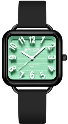 BIEWO Damenuhren, wasserdichte Uhren für Damen, Sport-Damenuhr mit 3D-Digitalanzeige, weiches Silikonband, Krankenschwesteruhr für Uni, schwarz / grün, Armband