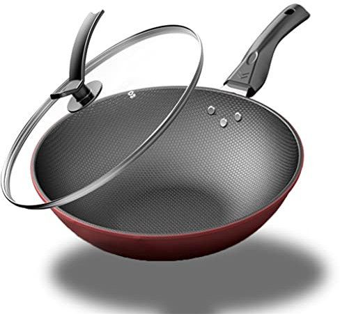 QTYQWC Wok Pan de 34 cm Cocina Cocina Wok Wok Non-Stick No Inoxidable Acero Inoxidable Freing utenses de Cocina Utensilios