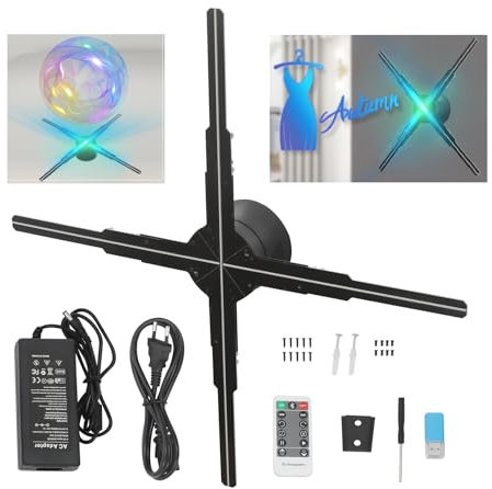WindWilder 3D Hologramm Lüfter mit 4 Klingen & 552 LED Lichtperlen, 160° Weitwinkel, Unterstütztes MP4/JPG Format, Fernbedienung & APP, Wand 3D Werbeplayer für Business Store Party Bar Werbeschilder