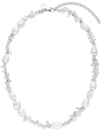 Purelei - Crystal Wave Kette mit Keshi-Perlen und Bergkristallen – 18K vergoldet, verstellbar, Sommer-Chic & spirituelle Klarheit (Silver)