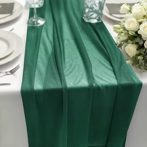 HiBeauty PRO Chiffon Tischläufer Dunkelgrün 70x300cm 1 Stück, Tischdeko | Dekoratives Tischband Hochzeit für Hochzeitsdeko, Tischdeko Geburtstag, Babyparty, Küche Tisch Dekoration Drinnen Urlaub