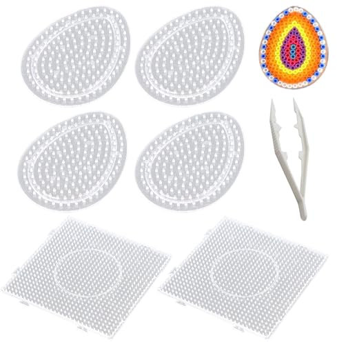 6 Stück Bügelperlen Schablonen,Steckplatten Bügelperlen für DIY Projekte, Geschenkidee, Ostern, Weihnachten, Bastelmaterial, Kreativspielzeug,Eiform+quadratisch