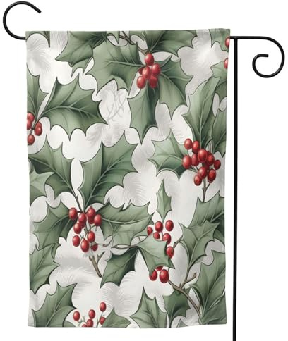 Mexpekil Bandera de jardín de hojas de acebo de Navidad, 28 x 40 pulgadas, doble cara, bandera de bienvenida decorativa para exteriores, patio, césped