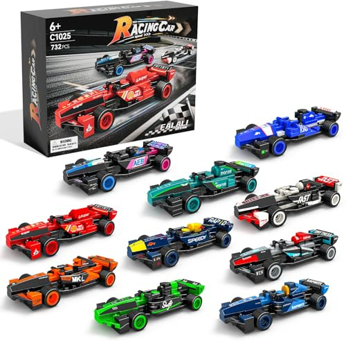 Rongmeiz F1-Rennwagen-Bausteine 10 In1 Mattoncini Per Costruire Auto Da Corsa Di Formula 1, Set Di Costruzioni Con Auto Giocattolo Per Bambini, 732 Pezzi Per Bambini Bambine Dai 6+,