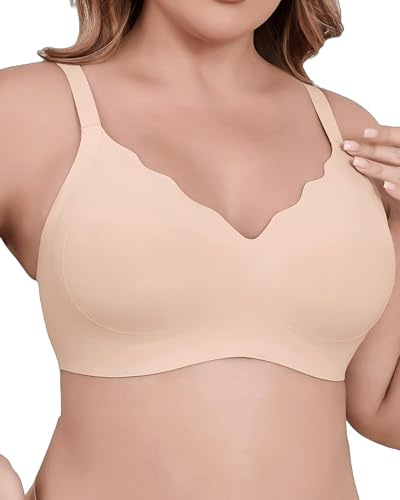Curlady Women's Seamless Bra No Underwire Supportive Wireless Push-Up Full Coverage Bra, Comfortable Wave Edge T-Shirt Bra