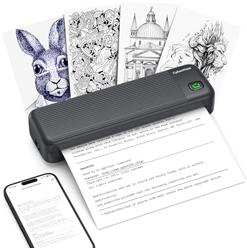 CyberPixel Stampante Portatile A4, Stampante Termica Portatile Compatibile con IOS/Android e Mac/Windows, Senza Inchiostro Compatibile con A4 e Diverse Dimensioni, per PC e Smartphone (Bianco)