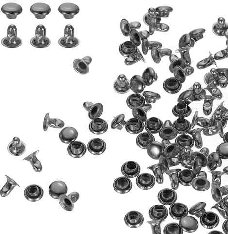 sourcing map 200 Sets Single Cap Rivets 5mm Carbon Steel Round Head Snaps Studs Fasteners Tubular Metal Studs for Leather Craft Repairs Decoration, Gunmetal