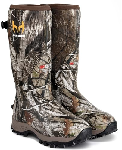 Hunthor Hunting Boots for Men 0°F-20°F with Xerogel Thermal Lining, Waterproof Warm Lightweight Rubber Boots for Cold Weather Outdoor Hunting Size 10