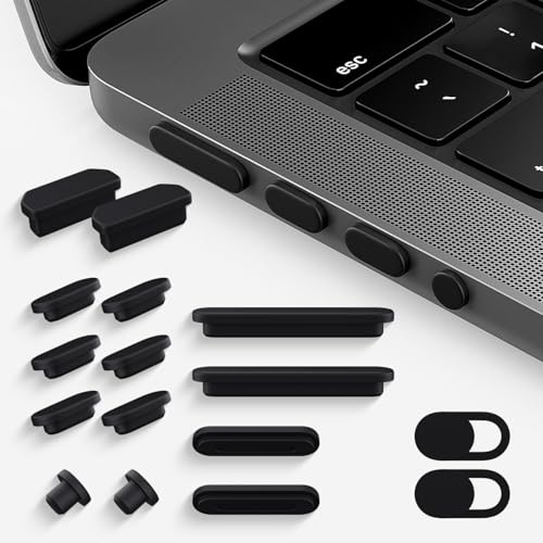 CaseBuy MacBook Pro Zubehör, 14 Pack Staubstecker Abdeckungen für 2025-2021 MacBook Pro 14/16 Zoll M4 M3 M2 M1 Pro/Max, Stecker für HDMI, Thunderbolt, SDXC, Magsafe, Kopfhörer & 2PCS Webcam Abdeckung