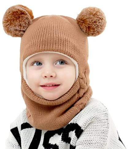 Koerye Bambini Cappello Invernali Calda Carina 1-6 Anni Sciarpa con Cappuccio Berretti con Fodera in Pile Sciarpa con Cappuccio Copricapo Balaclava Cappello da Sci Kaki