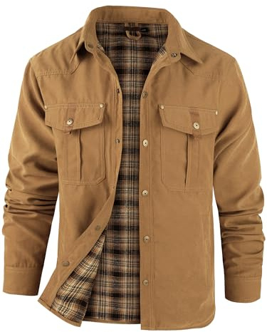 Mr.Stream herr rutig flanellfoder jacka skjortjacka övergångsjacka lätt ståkrage fältjacka cargo höstjacka snap western cowboy jackor, GUL, XL