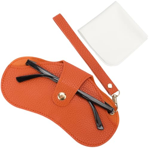 CREATCABIN Étui à Lunettes de Soleil en Cuir Souple Étui à Lunettes Portable Étui à Lunettes en Cuir Étui Fin Organisateur de Protection Léger avec Bouton Dragonne pour Femmes et Hommes Voyage Orange