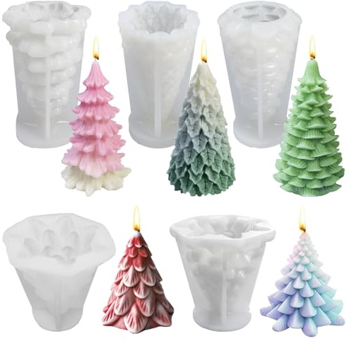 Kerzenformen zum Gießen,5 Stück Silikonform Weihnachten,Kerzen Formen Silikon,Gießform Tannenbaum,Weihnachtsbaum Silikonform,für DIY Aromatherapie Kerzen Herstellung Supplies