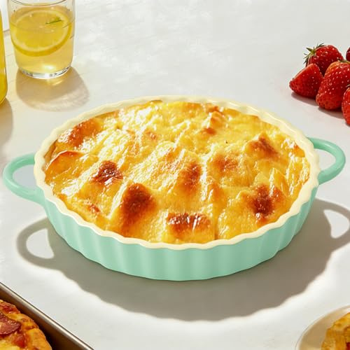 MeYuxg Tårtform keramisk kakform med handtag, lasagneform, ugnsform, perfekt för pajer, quiche, lasagne, mikrovågsugn, diskmaskin och ugn (B)