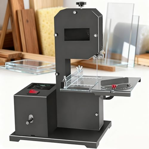 800W Bandsåg Kompakt Bordsåg - Justerbar 0-45° Fasning och Raklinjesågning, 70 mm Skärhöjd och 90 mm Hals, För Modelltillverkning och Smådelar