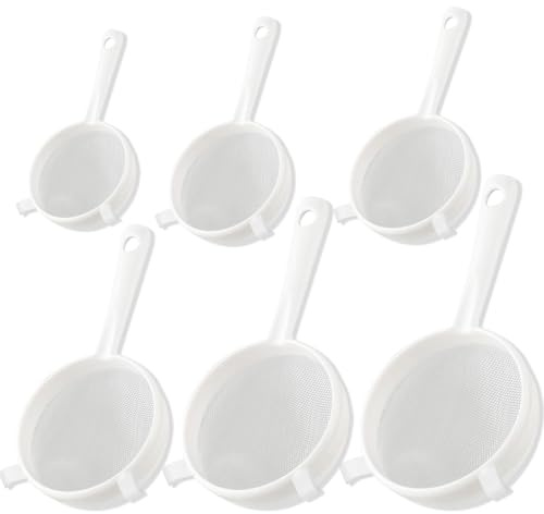 Küchensieb Kunststoff, 6 Stück Küchensiebs Plastik Set Küchensieb mit Rutschfesten Griffen Doppelohr Sieb mit Sieben in 6 Größen für GemüSe Obst Kaffee Saft