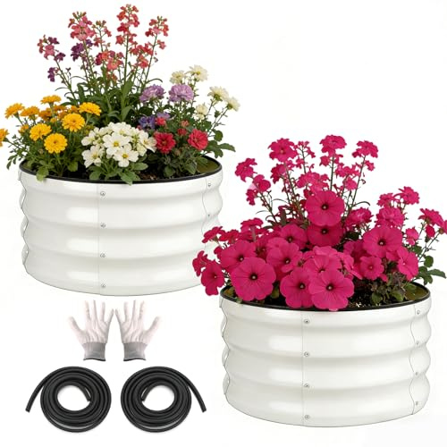 Cfythyab 2-Pack Raised Beds for Garden – 60x30cm Round Steel Planter Box with Safety Edging, Outdoor Raised Planters for Vegetables, Flowers & Herbs, Bottomless Metal Garden Bed