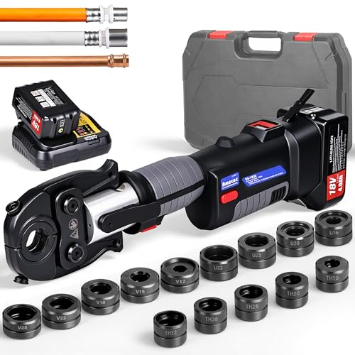 AMZCNC Pince à sertir électrique hydraulique sans fil avec contour TH U V - 14 inserts pour tube multicouche en cuivre - Tête de sertissage légère pour les espaces restreints - Tête de sertissage