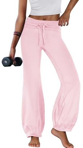 Panadila Womens Flare Leggings Buttery Soft Fold Over Leggings Workout Yoga Pant Athletic Gym Pilates Outfits (Ballet Pink,M)