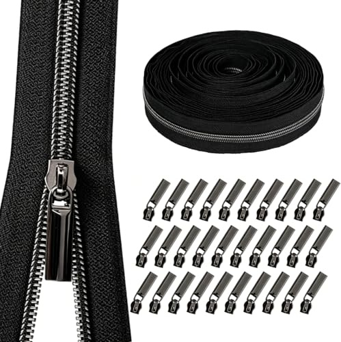 Endlosreißverschluss Set #5 10 m mit 30 Zippern, Reißverschluss Meterware, Endlosreißverschluss Zuschneidbar, Reißverschluss Nähen DIY für Taschen Kleidung Geldbörse (Schwarz)