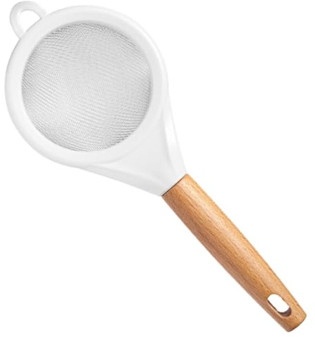 DONFAMDS Colador para Harina Pequeño de Malla Fina con Mango de Madera Ergonómico Tamiz Multiusos para Repostería para Tamizar Harina Azúcar Glas y Especias Cocina y Hogar