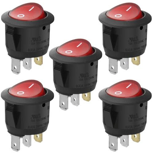 Heschen SPST - Interruptor basculante redondo de encendido y apagado, 3 terminales, 10 A, 250 VCA, 5 unidades