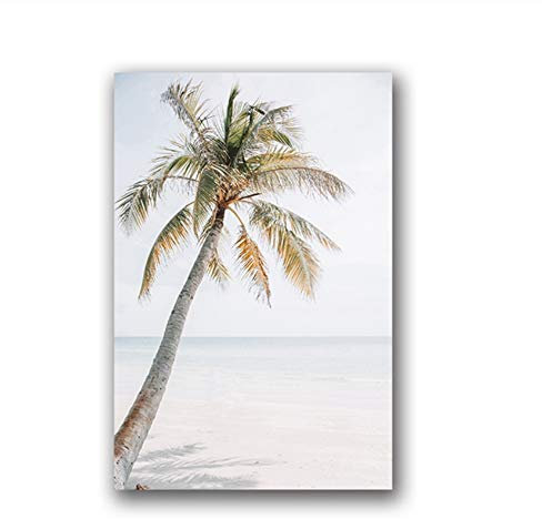 XIANGPEIFBH Leinwandbild Strand Palme Poster Kunstdruck auf Leinwand Coastal Beach Ocean Wandbilder Home Room Tropical Gerahmte Dekor 40x50cm (15,7 x 19,7) Mit Rahmen