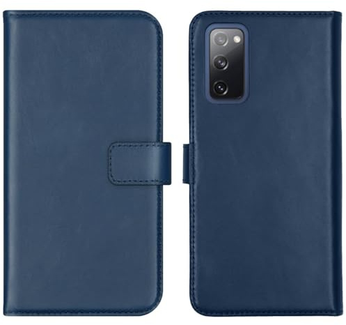 SELENCIA Étui à rabat en cuir véritable - Convient pour Samsung Galaxy S20 FE - Bleu