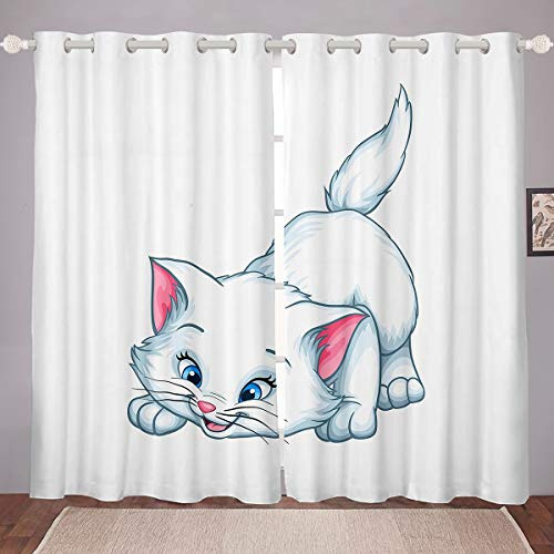 Tenda con motivo a gattino,con di gattini,per bambini,adolescenti e finestre a tema animale,per finestra e finestre,motivo animale,motivo cartoni animati,colore bianco,per camera da letto,W46 x L54