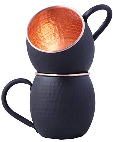 STAGLIFE Juego de 2 tazas de cobre puro negro mate de 20 onzas para agua potable, regalos para él y ella en aniversario, tazas de cobre auténtico para mulas de Moscú martilladas sin forro, juego de 2