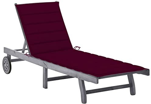 vidaXL Akazienholz Massiv Sonnenliege mit Auflage 2 Rädern Gartenliege Holzliege Relaxliege Liege Saunaliege Gartenmöbel Strandliege Grau