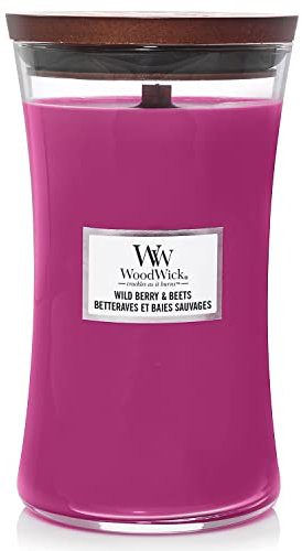 Große WoodWick Duftkerze im Sanduhrglas mit knisterndem Docht |Wild Berry & Beets | bis zu 130 Stunden Brenndauer