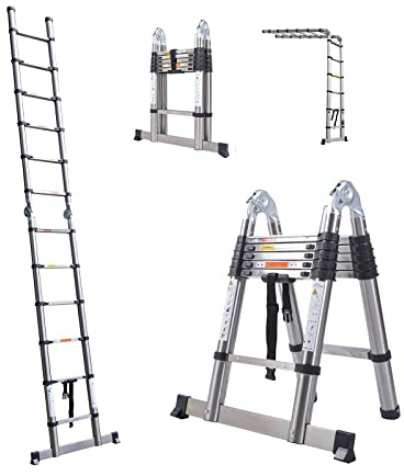 Multi-Purpose 3.8m Telescopic Stainless Steel Ladder Extension - Multi-Use for Roof Work, Decorating, Painting