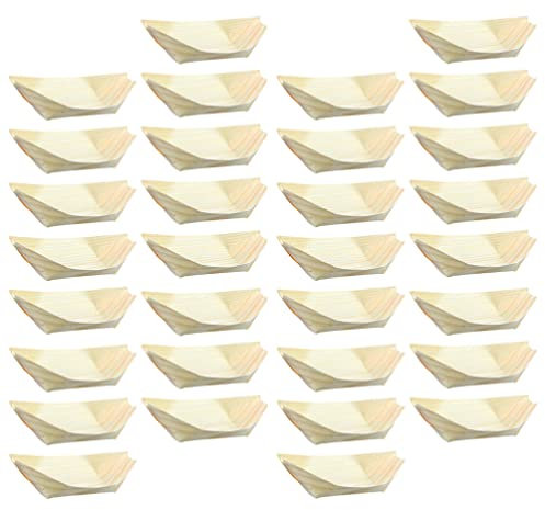 STOBOK 100Pcs Wood Boat Dishes Sushi Boat Serving Trays Leaf Food Container for Restaurants Caterers Appetizer Home