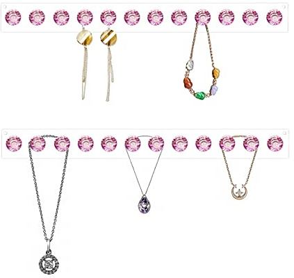 Baoswi 2 Stück Halskettenaufhänger Acryl Halskettenhalter Wandmontage Schmuck Organizer Hängend mit 12 Haken in Diamantform, Geschenk für Mädchen Frauen (Rosa)