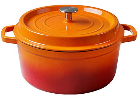SHALOLY avec Couvercle 22 cm Rond Cocotte en Fonte émaillée, Marmite Anti-adhésive Multifonctionnelle pour Braiser à la Vapeur Cuire au Broil Saute Mijoter Rôti, 2.8L, Rouge (Orange)