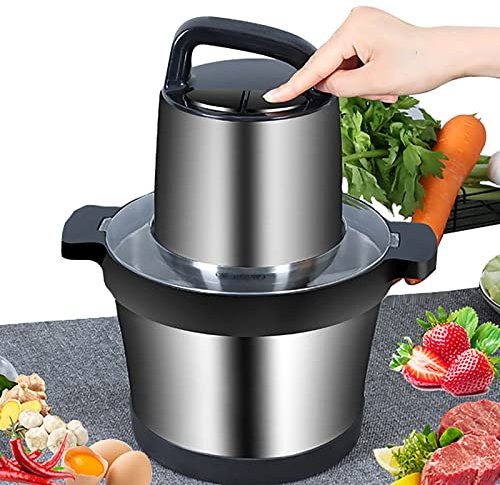 Samnuerly Nuevo Picador de Alimentos, licuadora de Carne, 1000 W, con Recipiente de Acero Inoxidable de 6 l, para Carne/Vegetales/Cereales de arroz/batido de Leche/cebollas/Frutas/Huevos/Chiles