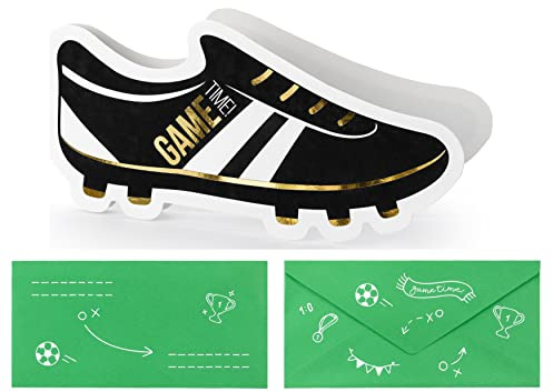 Libetui Einladungskarten Fußball 6 Stück – Fußballschuh mit Umschlag | Geburtstagseinladungen in Fußballschuh-Form, 'Game Time' für Party, Kindergeburtstag, Fußballtreff
