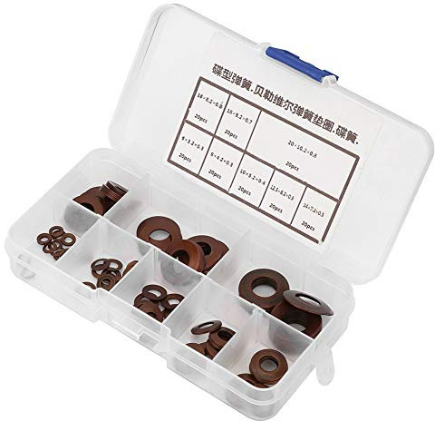 8 Types Compression Spring Washers Steel Disc Spring Washer Disc Washer Slowing Gasket Replacement Kit with Plastic Box for Clutches Safety Valves