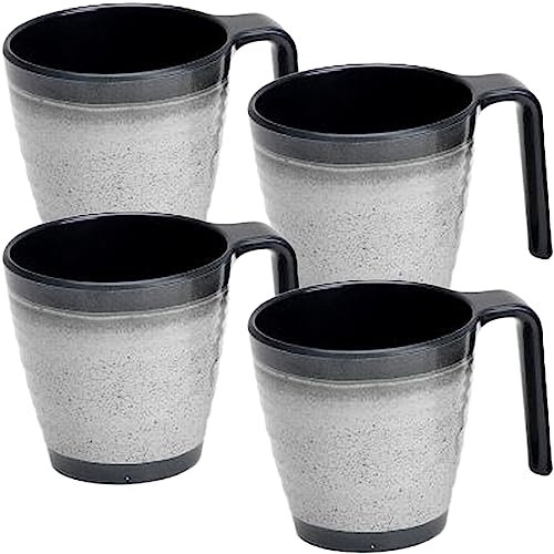 Xtremeauto 4pc Mug Set - Dinnerware Sets Melamine Cups, Mugs Crockery Set Dining Tableware Dishes, Dishwasher Safe Set Caravan (Granite Grey Mugs)