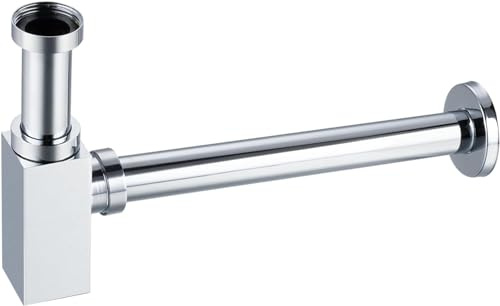 BALNEO Siphon Pour Lavabos, Universel Pour Lavabos Et Vasques, Bonde D'écoulement, Ajustement Parfait - Siphon Anti-Odeurs avec Ouverture de Nettoyage, Laiton G1 1/4x32mm, Universel, Carré, Chromé