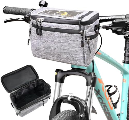 Lenkertasche Fahrrad Fahrradkorb Vorne 5L, Multifunktionaler Fahrradtasche Lenker mit Lenkeradapter für Fahrrad & Elektrofahrräder, Wasserdicht mit durchsichtigem PVC Fenster für Tablet oder Handy