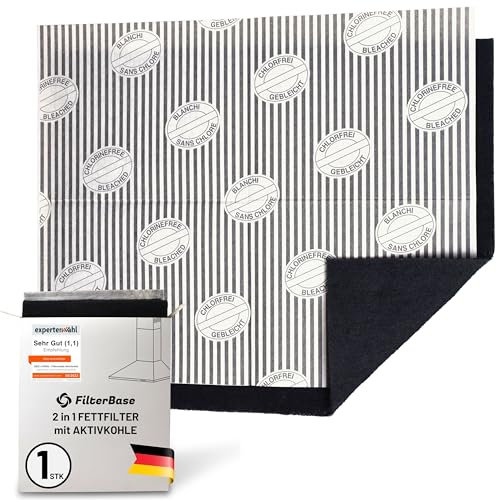 FilterBase® Filtre à charbon actif pour hotte aspirante | Pack individuel | Filtre à graisse plat + filtre à charbon pour hotte aspirante | Tapis découpable 57x47 cm.